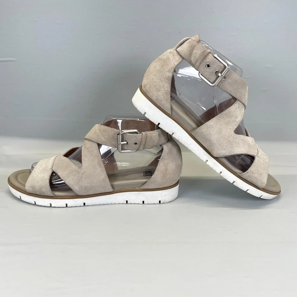 Sofft Mirabelle Sandals Womens Size 9 M Taupe Suede Buckle Comfort Strappy Shoes